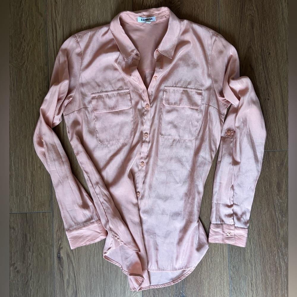 Express Light Pink Long-Sleeve Button-Down Shirt